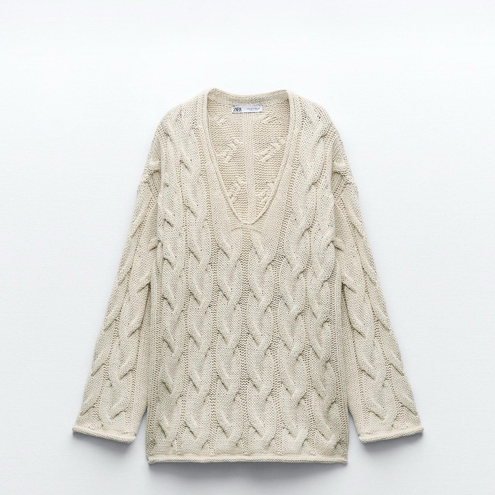 Zara v neck cable knit sweater